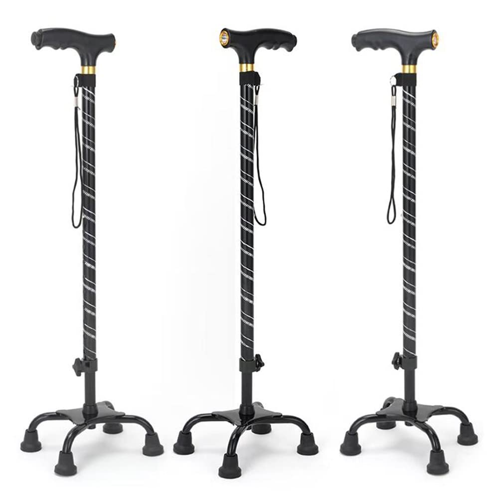 Bastone telescopico alla Moda con Luce a LED, stampelle in Alluminio Leggero per Adulti Anziani, Quadripode per Uomini e Donne con Altezza 140-190cm, Nero