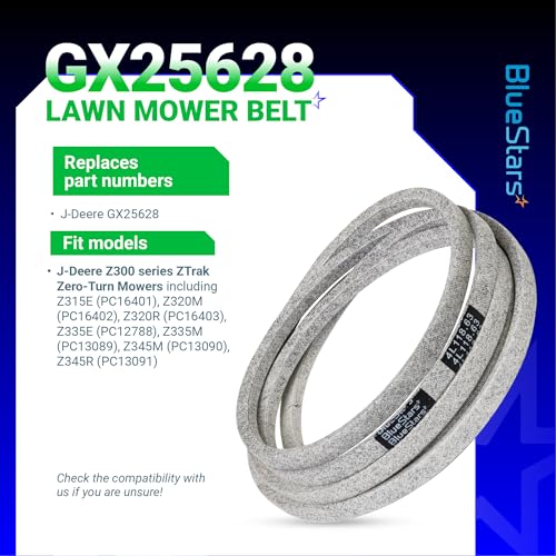 Image of BlueStars GX25628 Mower Deck Belt | Aramid Cord | 0.5'' x 118.63'' | Deck Belt - Fits for 42 inch Mower Deck J-Deere Z335E Z345M Z345R Z315E Z335M Z320M Z320R ZTrak Zero-Turn Z300 Series