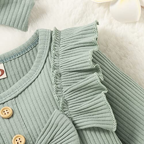 Baby Peuter Meisje Geribbelde Outfit Rufffed Strik Romper Broek Hoofdband - Image 3
