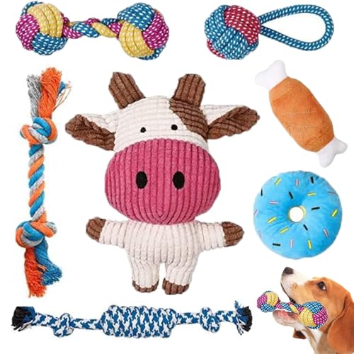 Juguete de cuerda para morder perros, 7pcs juguetes para perros pequeños, lindos juguetes para perros que chirrían ternera, juguetes duraderos para dentición...