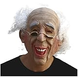 opa masken shop Vollmaske Opa alter Mann Greis mit weißem Haarkranz und Brille.