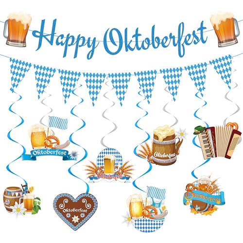 Oktoberfest Deko Banner DeckenhäNger Bayerische - 10 StüCk Hängende Wirbel Spiral Girlande Bierfest Wimpel Partybrille Foto Requisiten Bayrisch Dekoration Set