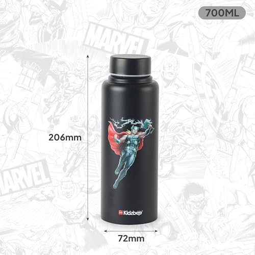 Image of CELLO Kidzbee Vortex Single Wall Steel Water Bottle For Kids 700 ml | 3D Touch & Feel Thor Design, Fridge Safe Spill Proof & Leak Proof Stainless Steel Water Bottle For School Kids, Travel & Picnic