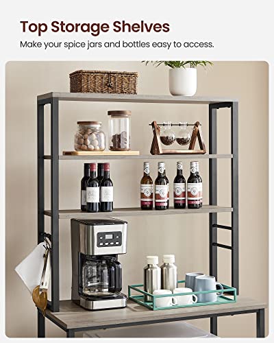 Image of VASAGLE Coffee Bar, 31.5 Inches Baker's Rack for Kitchen with Storage, 6-Tier Kitchen Shelves with 6 Hooks, Microwave Stand, Industrial, Heather Greige and Ink Black UKKS019B02