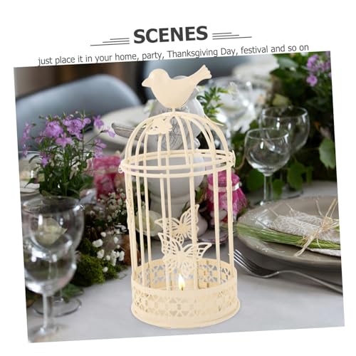 Pretyzoom 5S6D3225QY181 European Style Butterfly Cage Candle Holder Home Decoration Candlestick Decorative Candle Holder Tealight Large Bird Cage Decor Bird Cage Candle Holders Metal Bird White Indoor thumb #1