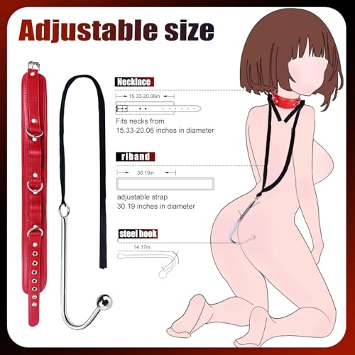 Image of BDSM Anal Hook Sex Bondage Restraint Set with Leather Chain Leash Collar, Stainless Steel Anal Trainer Adult Sex Toys for Women and Men, Adjustable Harness SM Kit for Couple Role Play Fetish Toy