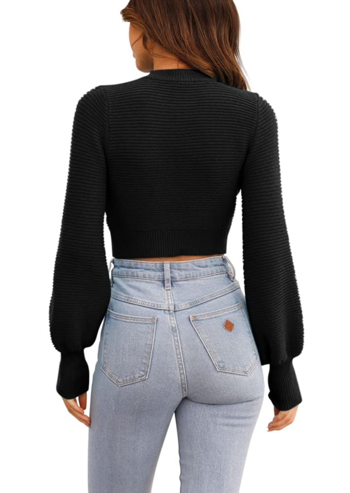 GeGekoko Pull en tricot pour femme - Sexy - Court - Avec col rond - Manches longues - Élégant pull en tricot