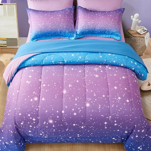 Image of Dinjoy Girls Comforter Set 7 Pieces, Queen Size Colorful Ombre Rainbow Bedding Set, Bed in A Bag for Kid Teen Girls (1 Comforter, 1 Flat Sheet, 1 Fitted Sheet, 2 Pillow Shams, 2 Pillowcases)