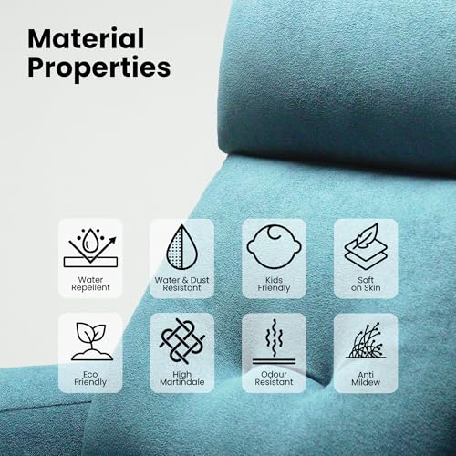 Image of EVA Manual Recliner Chair with Adjustable Headrest | Blue Boucle Fabric Upholstery | Ergonomic Single Seater Recliner for Living Room & Home Theater | 18 Months Warranty