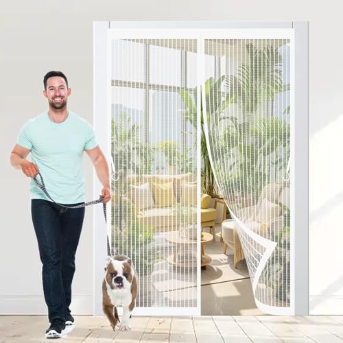 Cortina Magnetica Mosquitera 153 x 101 cm Protección Contra Insectos, Malla Fina, Mantiene El Aire Fresco, Mosquiteras Magnética para Puerta de Balcón, Puerta de Patio, Blanco