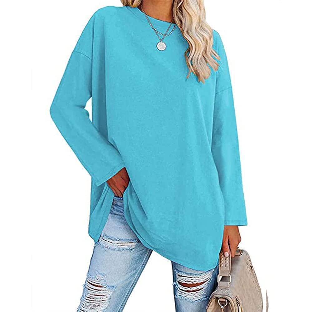 Famulily Damen Basic Rundhalsausschnitt Langarm Baumwolle T-Shirts Einfarbige Bequeme lose Tunika T-Shirts Tops