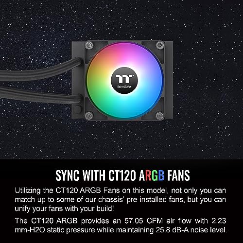 Image of Thermaltake TH120 ARGB Sync V2 CPU Liquid Cooler /AlO Liquid Cooling /Fan 120mm*1 /PWM 500~2000 RPM /Mirror Waterblock /MB ARGB Sync Control, CL-W360-PL12SW-A , Black