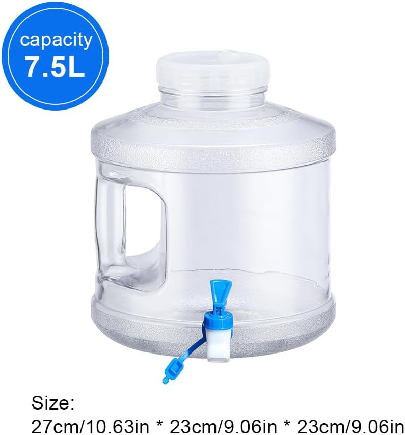 7.5L Transparent Water Jug with Spigot, Portable Water Container, Leak-Proof Water Tank for Camping, Emergency, Hiking & Outdoor