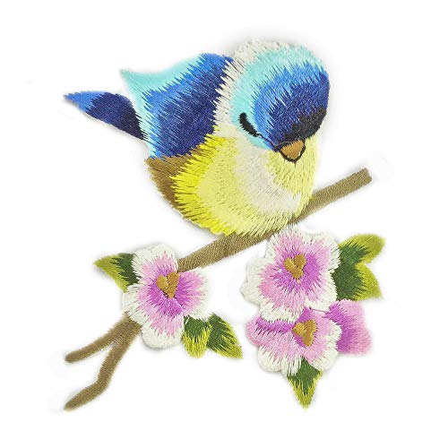 Oiseaux avec Fleurs Patch Autocollant de Fer sur Les Patchs de transferts pour Les vêtements Bricolage Broderie Patch Couture Artisanat, 8 * 8CM Cover