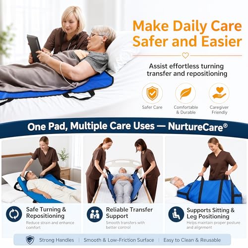 Upgraded 3-Layer Positioning Bed Pad with Handles, Transfer & Slide Sheet for Elderly Care, Waterproof Washable Draw Sheet for Turning, Lifting & Repositioning (48" x 40", Blue) - Image 3