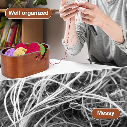Image of Wooden Yarn Bowl, Large Size Wood Crochet Bowls for Yarn Handmade Knitting Yarn Bowl Crochet Yarn Holder Bowl Storage Accessories for Knitting and Crocheting Lovers(Ebony Color)