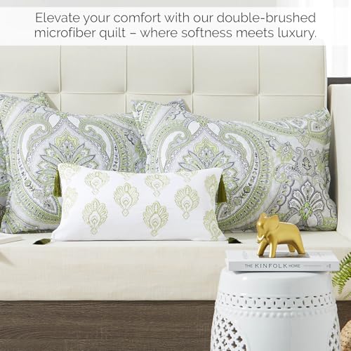 Image of Southshore Fine Living, Inc. Twin Daybed Comforter Set, 6-Piece Boho Bedding Set with Daybed Cover, 3 Pillow Shams, Bed Skirt, Throw Pillow - Twin Day Bed Quilt Set, Pure Melody Green