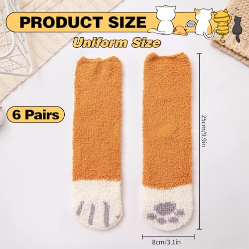 6 Paare Flauschige Katzensocken, Dicke Wintersocken Haussocken, Warme Bettsocken Haussocken, Saugfähig Cat Paw Socken, Atmungsaktiv Kuschelsocken Damen, Katzenpfoten Socken Kinder für Frauen Mädchen