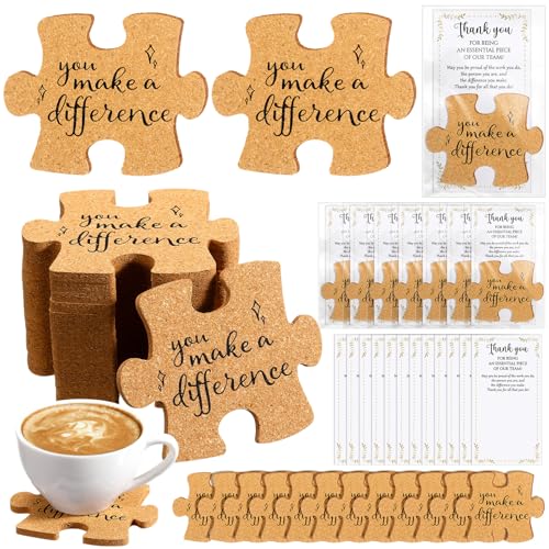 Hushee Inspirational Gift for Coworker Motivational Puzzle Piece Coasters Employee Appreciation Gifts with Cards Bags for Social Worker Staff Office(20 Pcs,You Make A Difference)