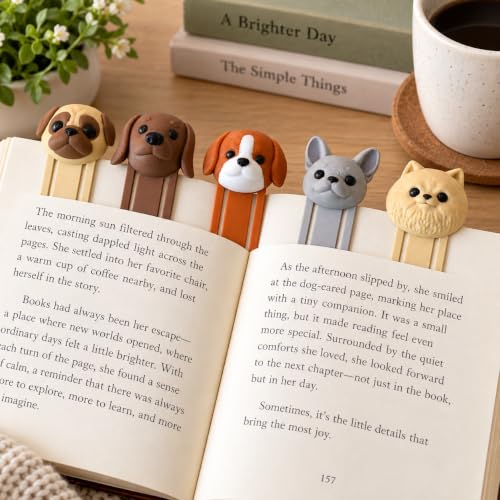 Image of 5 Pack Cute Dog Bookmarks, Unique 3D Page Markers for Readers & Gifting