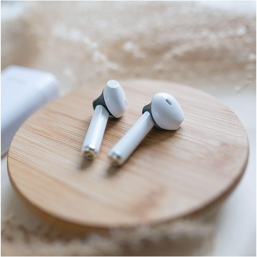 Livoo TES233 Wireless Bluetooth Earbuds placed inside their open charging case.