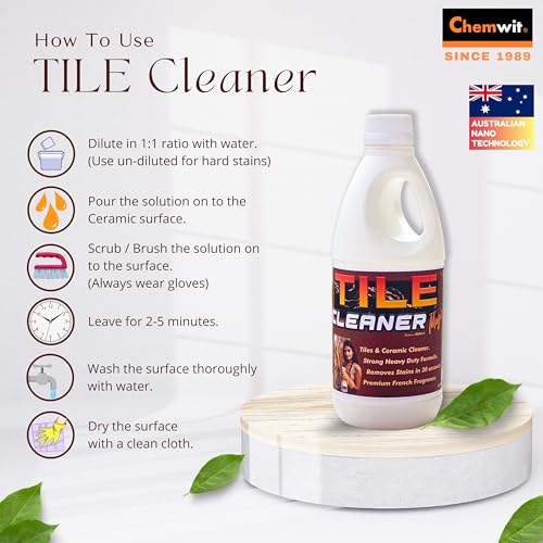 Image of Chemwit Tile Cleaner Liquid Strong - Heavy Duty - Australian Technology for Bathroom & Kitchen Floor & Wall Tiles - Removes Stains from Tiles - Grouts - Ceramics.