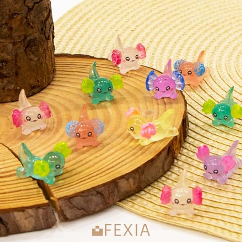 Image of FEXIA 30pcs Mini Resin Axolotl Figurine Mini Resin Animals to Hide Tiny Small Figures Glow in the Dark Luminous Charm Ornament for DIY Craft Garden Landscape Dollhouse Potted Plants Decorations