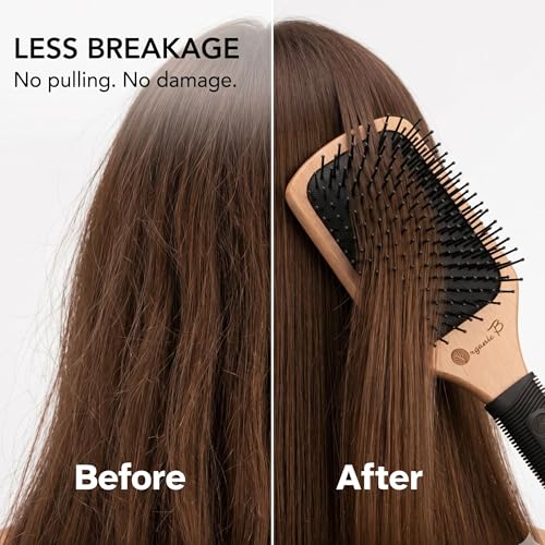 Image of Premium Wooden Paddle Hair Brush for Men & Women | Wide Detangling Hair Brush for Wet, Thick, Curly & Long Hair | Anti-Static Smooth Finish | Rubber Grip Handle