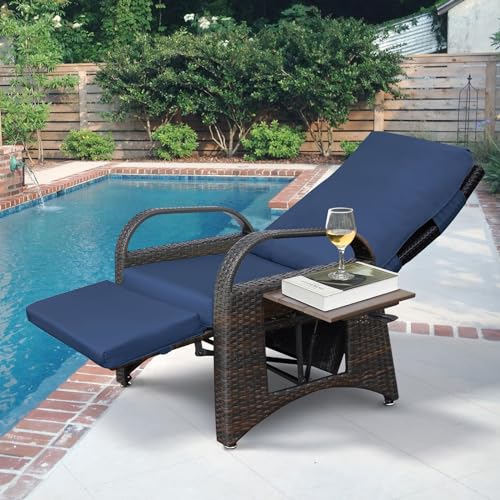 ART TO REAL Relaxsessel mit Liegefunktion gartenmöbel wetterfest,Positionen Höhenverstellbarer Relaxliege Garten,Liegestuhl Balkon Garten Rattan Sessel aus handgewebtem PE-Geflecht,Blau