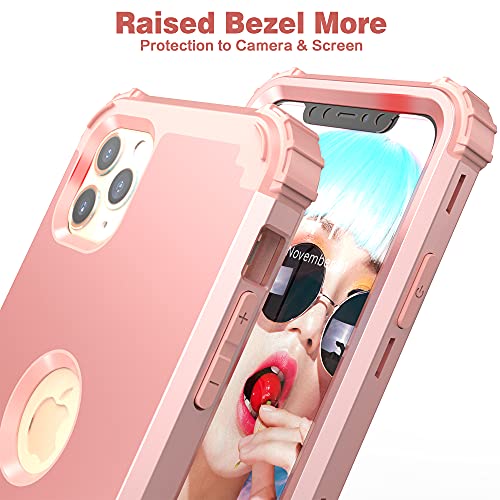 Idweel Iphone 11 Pro Max Case With Tempered Glass Screen Protector, Hybrid 3 In 1 Shockproof Slim Heavy Duty Protection Hard Pc Cover Soft Silicone Rugged Bumper Full Body Case, Rose Gold #TOP1
