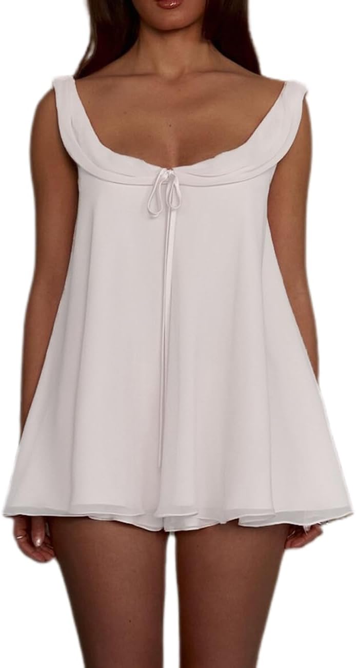 Seyurigaoka Ruffle Pajamas for Women Set 2 Piece Baby Doll Tank Top Micro Shorts Bridesmaid Bridal Pajamas Matching Pj Sets