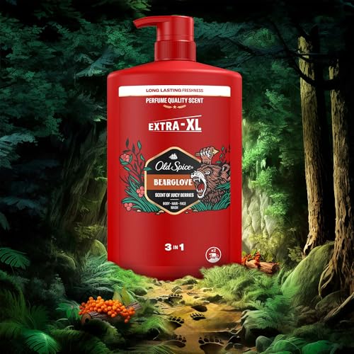 Old Spice Bearglove Gel de ducha 3 en 1 para cabello, cara y cuerpo, dispensador de bomba de 1000 ml, frescura duradera, fragancia de calidad de perfume, limpieza profunda