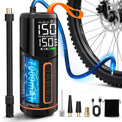 Dictien 150PSI Pompe a Velo Electrique, 7000mAh Gonfleur Pneus Voiture Sans Fil, Compresseur à Air Portatif Avec Écran LED Numérique et Éclairage LED,...