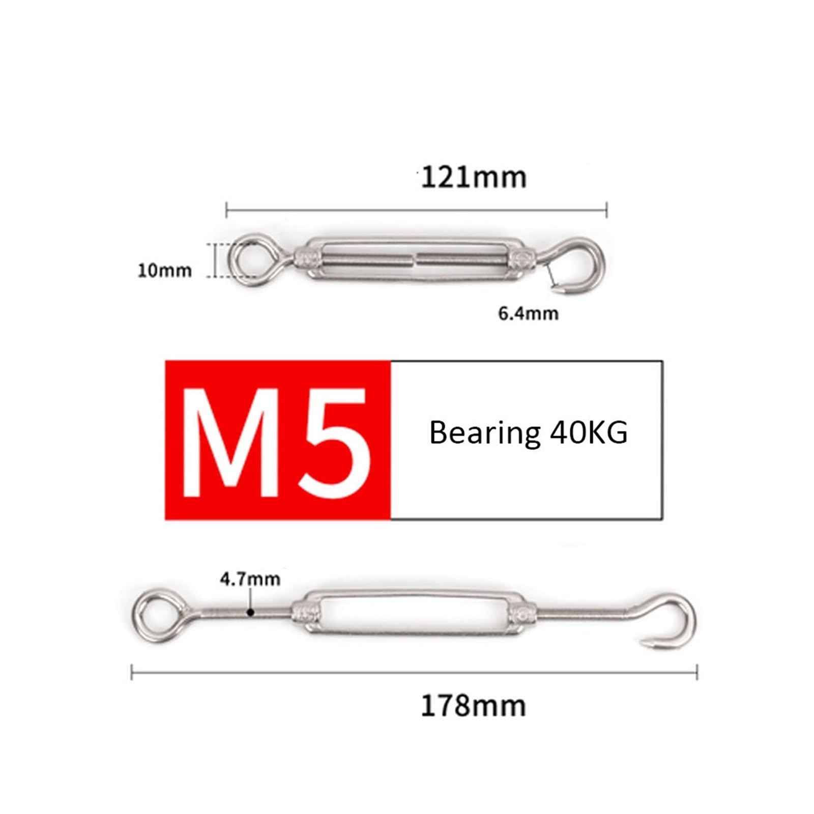 Tensor de Cable con Tensor de Cadena, Herramienta de conexión de tensión de Cuerda de Alambre, Tensor de Ojo de Corchete de Acero Inoxidable 304, Varios tamaños(M5)