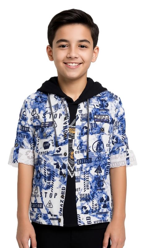 Image of CAVIO Boys Printed Casual Jacket With Hooded T-Shirt
