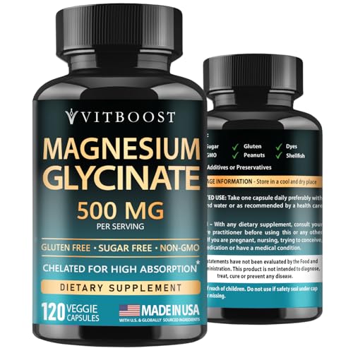 VITBOOST Magnesium Glycinate 500mg - High Absorption Chelated Supplement - Supports Sleep, Muscle...