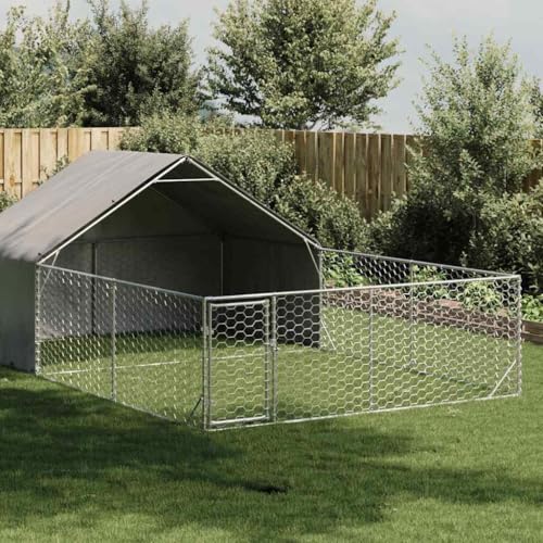 Hoodmeel Box per Cani da Esterno, Gabbia per Cani, Recinto Cani, Gabbia Cane, Canile da Esterno con Recinto, 6x3x1,9m, Acciaio Zincato