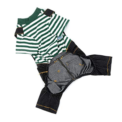 Selmai Dog Outfits For Small Dogs Boy Summer Fashion Stripe Bear Shirts Denim Bib Pants Jumpsuits One Piece Apparel For Cats Puppies Chihuahua Clothes Adorable Rompers For Medium Pet 4 Legs Green S #TOP4