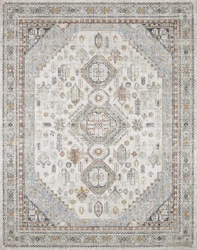 Image of Hauteloom Balfour Hallway, Kitchen Runner Rug - Medallion Geometric Border Floral Diamond - Traditional Oriental Transitional Oushak Turkish - Natural Gray, Cream, Gray, Beige, Blue - 2'7 inch x 7'3 inch