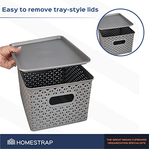 HomeStrap 3-Pack Grey Rectangular Storage Baskets Pack of 3 - Image 5