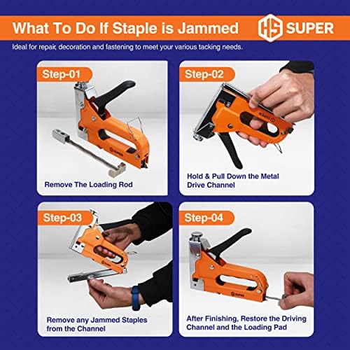 HS Super 3-in-1 Staple Gun Heavy Duty, Anti-Slip Upholstery Staple Gun for Wood, Adjustable Force Quick-Jam Release Heavy Duty Stapler Gun, Heavy Duty Staple Gun for Upholstery Work with 1500 Staples