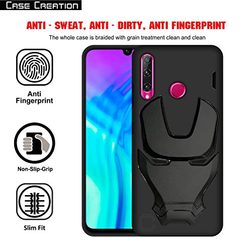 Image of COVERLY Official 3D Touch Feel Trending Avengers Logo Mask Soft Rugged Grip Silicone Iron Man Super Power Cartoon Movie Engraved Silicone Matte Back Cover for Honor 20i (2020) -HD Black Avenger