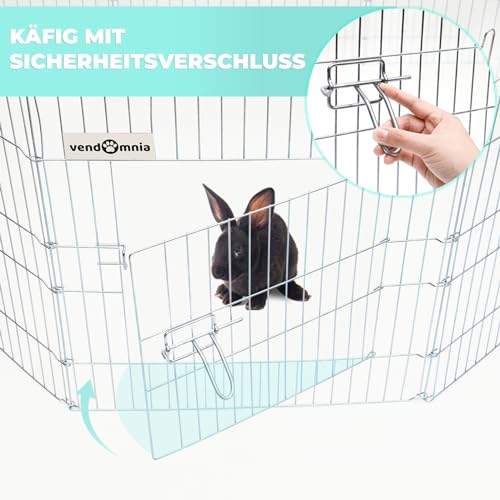 Freigehege für Kleintiere mit Tür Netz, Sonnenschutz, Metallgitter verzinkt, Freilauf Auslauf Freilaufgehege Gitter für Kaninchen Meerschweinchen Hasen Welpen, Ø 151cm, Umfang 464cm, Element 58x58cm