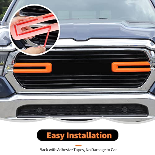 Image of Front Grille Inserts Trim Cover Grill U Bar Cover Frame Decoration Exterior Accessories for Dodge RAM 2018 2019 2020 2021 2022,Orange