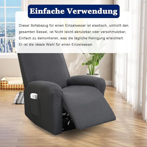 CAAGGMM 4-Teilig All-Inclusive Sesselbezug, Stretch Relaxsessel Bezüge, Recliner Sofabezug, Stretch Sessel Überzug mit Taschen, Freizeitstuhlbezug, für Fernsehsessel Liege Sessel(Dunkelgrau) – Bild 5