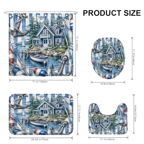 Rideau de douche haut de gamme en tissu imperméable bleu - 4