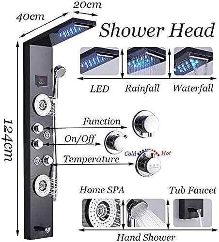 Columna de ducha con panel para pared con ducha de mano y cabezal LED, sistema de ducha para baño miniatura 2