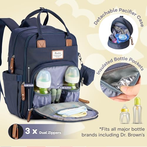 Image of RUVALINO Diaper Bag Backpack, Multifunction Travel Back Pack Maternity Baby Changing Bags, Diaper Changing Totes, Waterproof and Stylish, Navy Blue