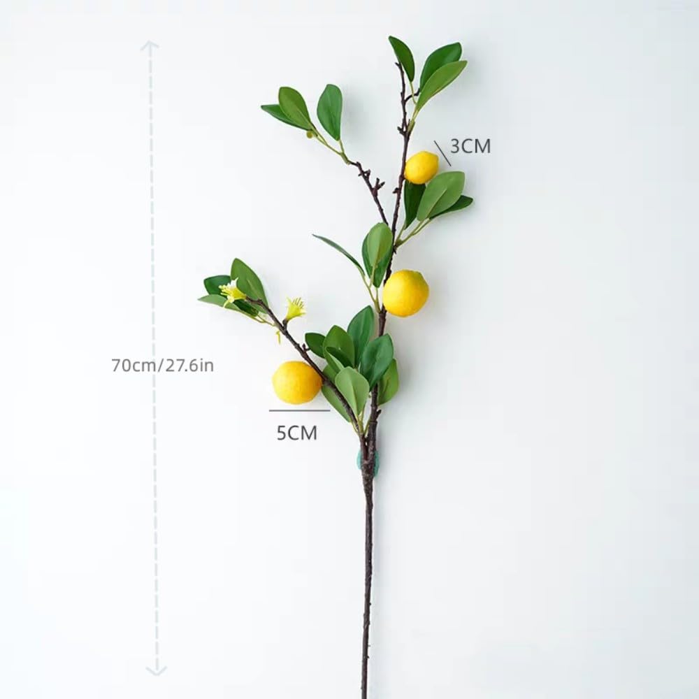 BFYDOAA 5pcs Artificial Lemon Branch 68cm Long Stem Yellow Lemons Picks with Green Leaves and Flowers, for Home Kitchen Farmhouse Table Centerpiece
