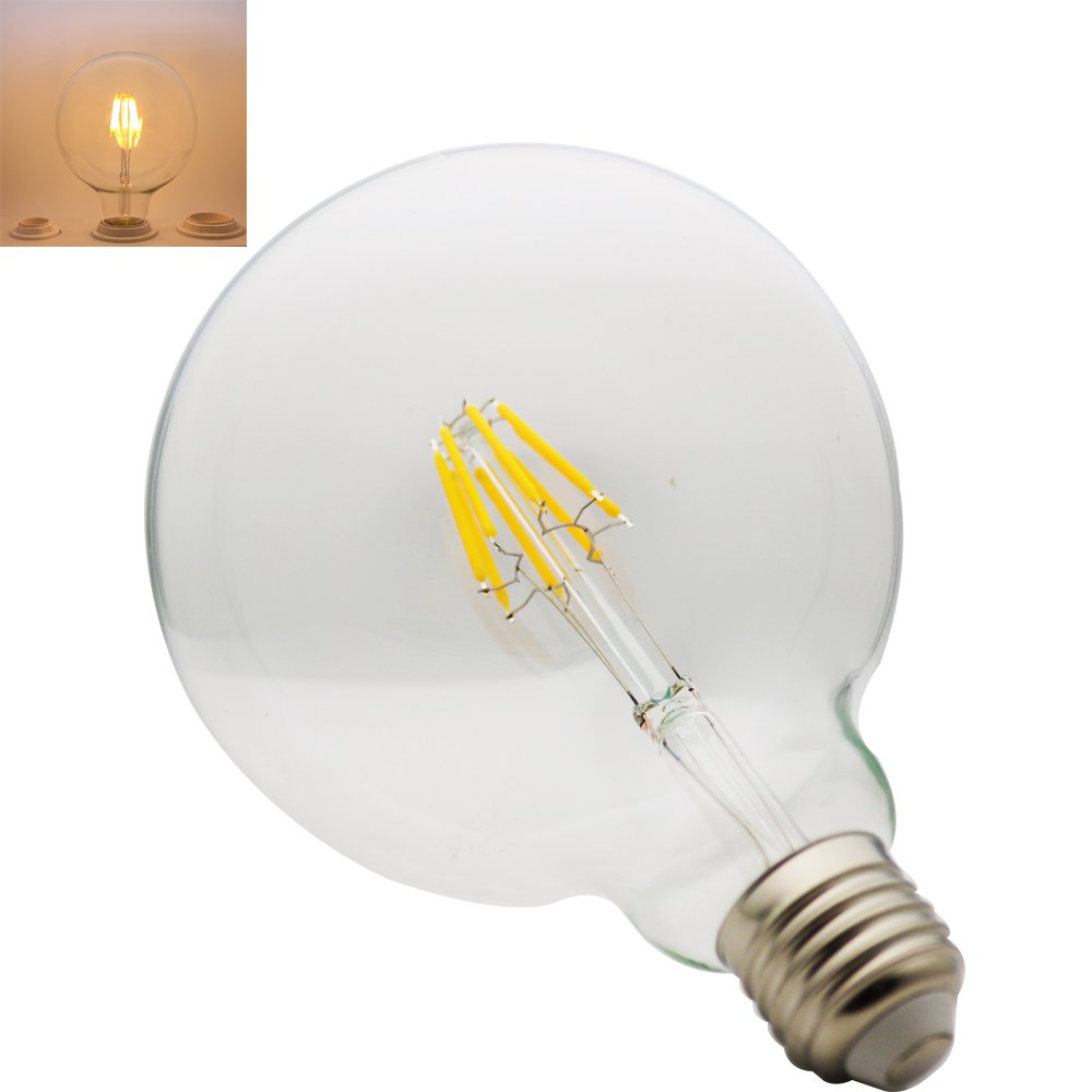 G125 E27, nouvelle LED Edison Ampoules, ampoules à économie d'énergie, écologique 8 W AC 220V 2200K,Non dimmable，verre transparent,Lot de 6 pièce
